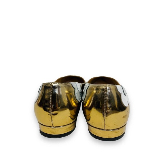 PRADA Gold Metallic Floral Appliqué Leather Pointed Toe Ballet Flats 38.5 - Picture 3 of 8
